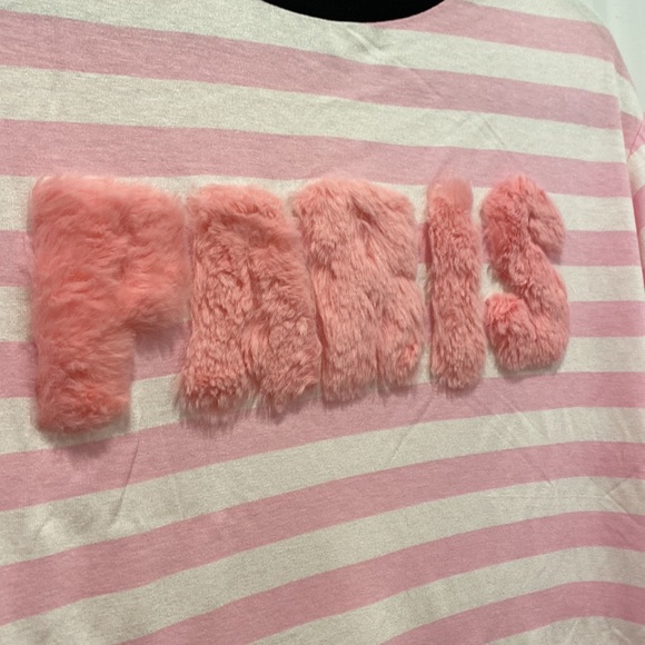 Pretty little thing pink stripe Paris cropped T-shirt size 4 - Picture 2 of 5